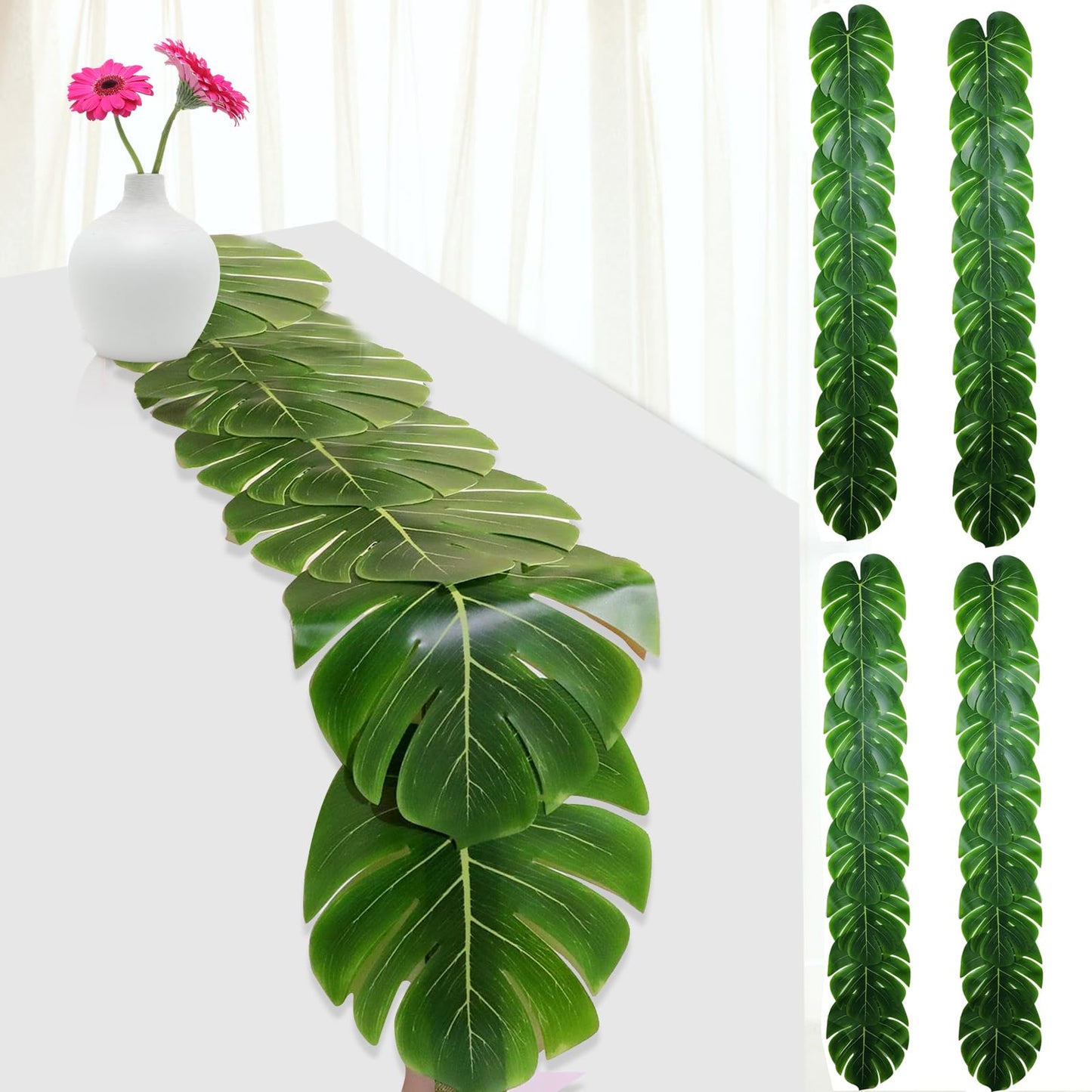 DEYIXUN 4 Pcs Artificial Palm Leaves Table Runners 72 Inch, Tropical Palm Leaves Table Runner Faux Leaf Table Cloth for Wedding Hawaiian Luau Theme Party Supply Summer Table Wall Decorations