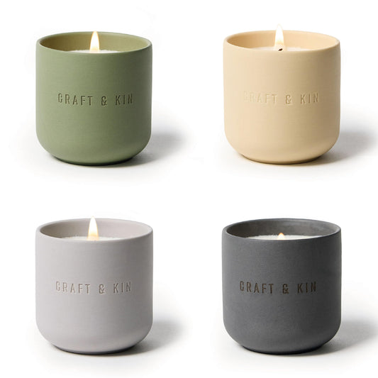 Craft & Kin Scented Candles Discovery Set | 4 Pack of 3oz Candles | 20-Hour Burn Time, Soy Blend Wax, Cotton Wick, Ceramic Jars