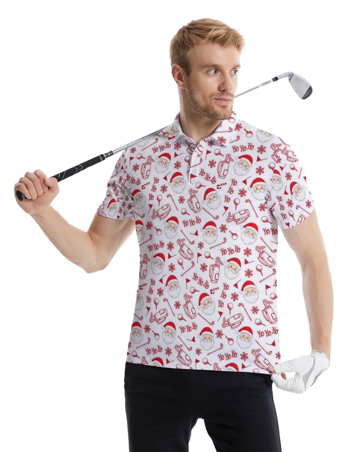 Funny Christmas Golf Polo Shirts for Men Fashion Short Sleeve Shirts Crazy Golf Shirt Christmas Outfits Quick Dry Hawaiian Shirt Golfer Gift