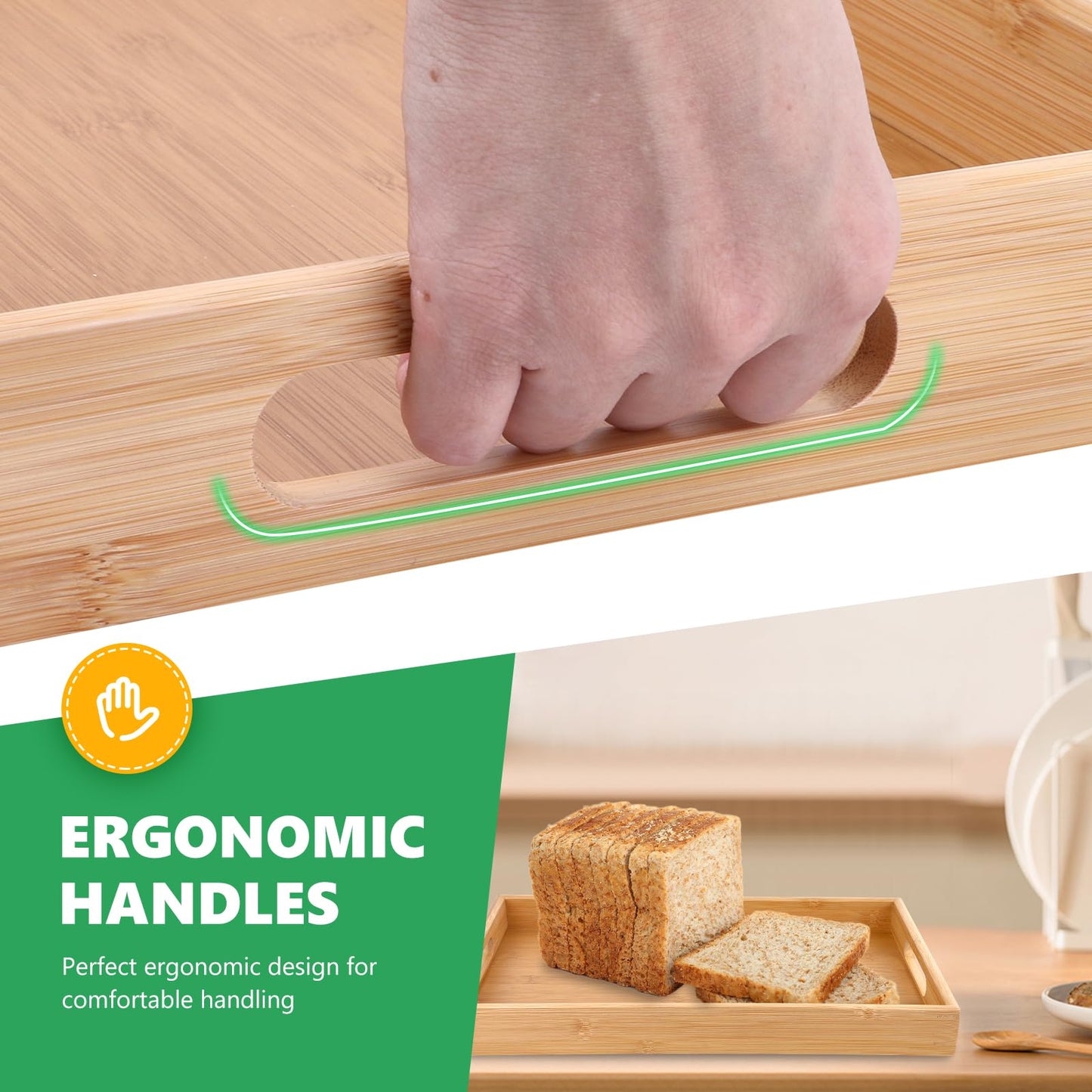 Sgigiul Bamboo Dinner Food Trays for Eating On Couch Party Platters for Serving Food Decorative Tray for Kitchen Counter Rectangle(16.5" Lx11.6''W and 15.5''Lx10.6''W)