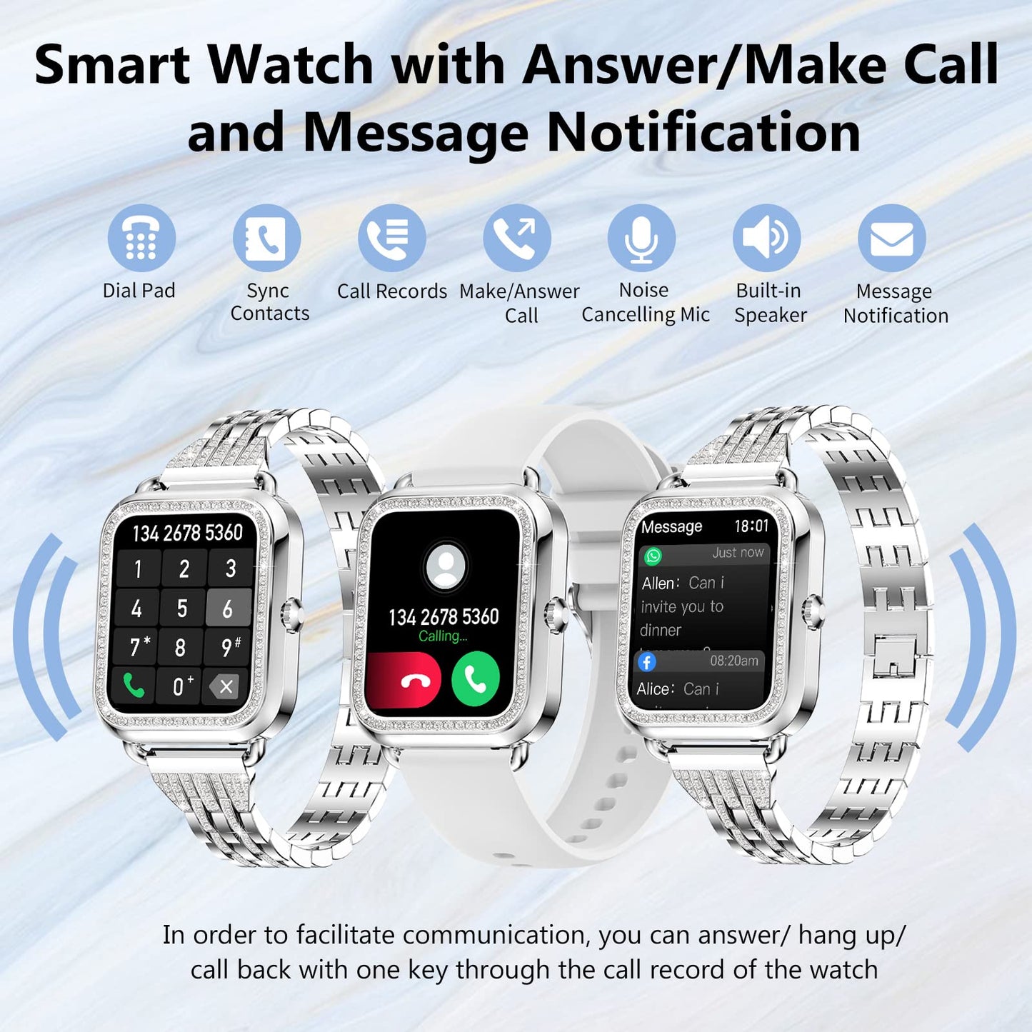 Efolen Smart Watches for Women with Diamonds (Answer/Make Call), 1.57'' Bluetooth Smartwatch for Android iOS Phones, Waterproof Fitness Tracker with Heart Rate/SpO2/Sleep/BP/AI Voice (Silver)