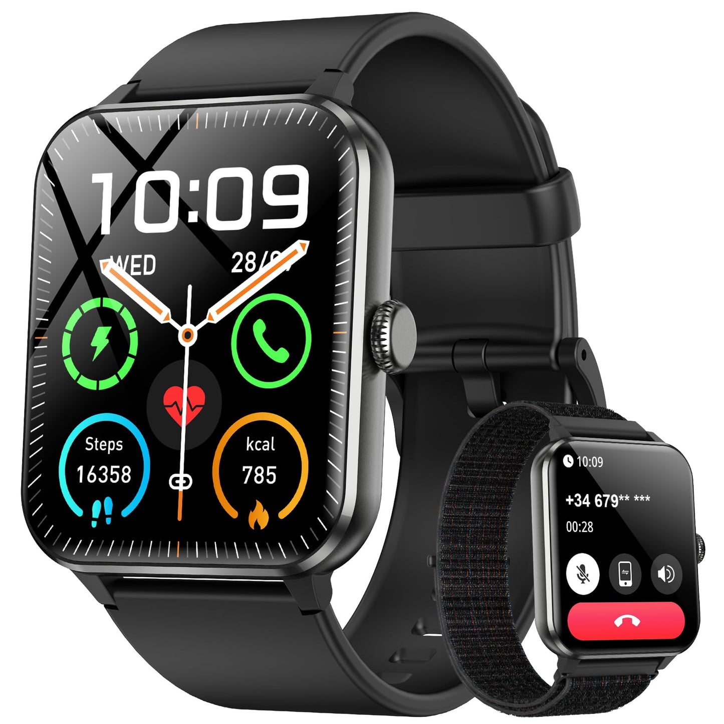 Blackview 2025 Smart Watch (Answer/Make Calls), Fitness Watch for Men and Women with Heart Rate/SpO2/Sleep Monitor/2 Straps, 100+ Sports Modes, IP68 Waterproof Activity Tracker for Android/iPhone