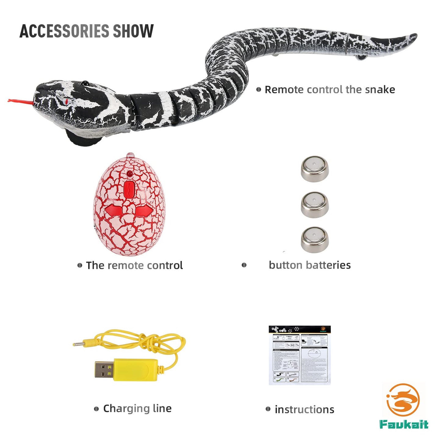 FauKait Remote Control Snake Toy RC&Robot Electric Snake Toy Fast Moving of Fake Rattlesnake Christmas Halloween Toys Party Favor Gifts Joke Prank for Kids Boys(Black)