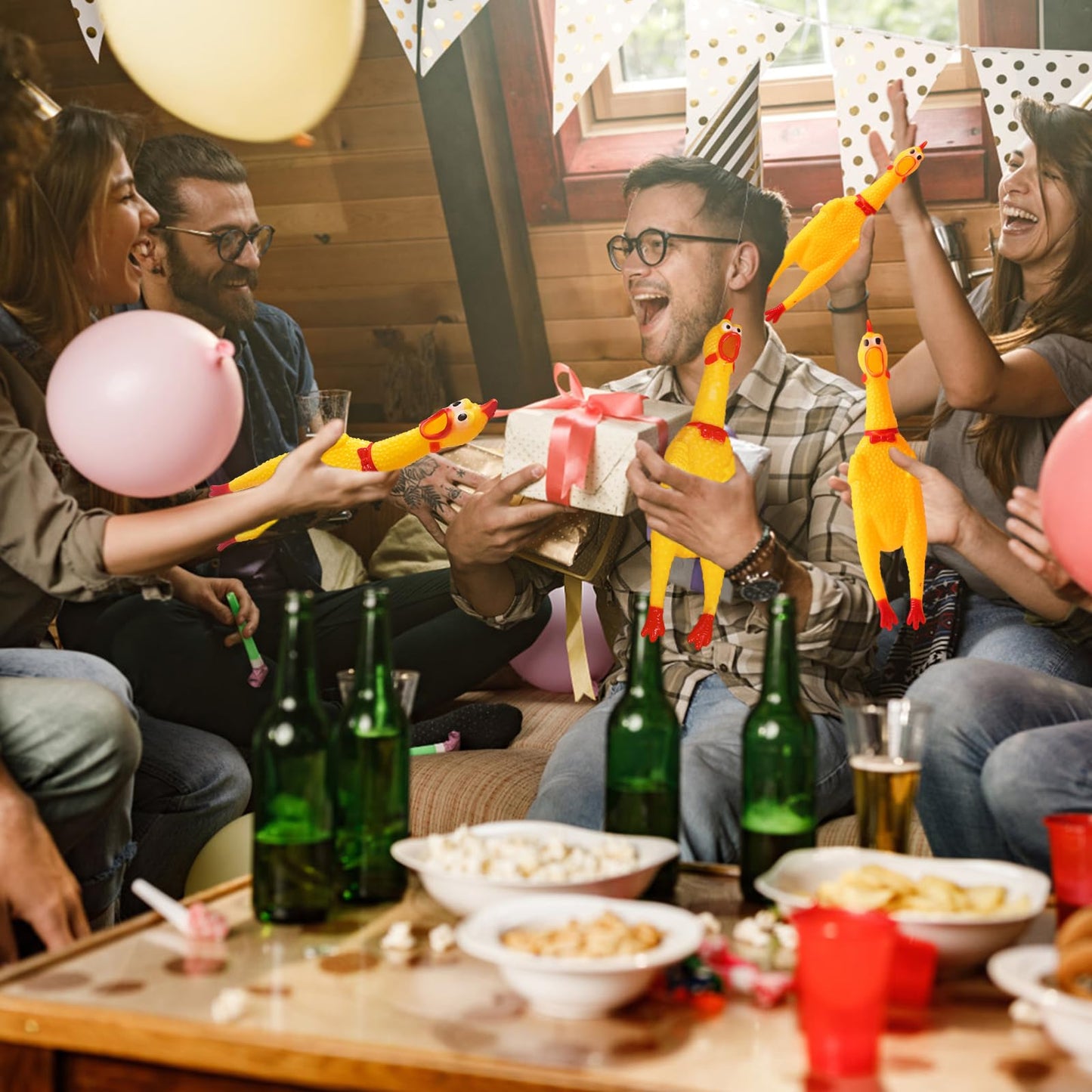 Zddaoole 6 Pcs Large Screaming Chicken Dog Toys,Yellow Rubber Chicken 12 inch,Squeeze Squeaky and Screaming Chicken,Prank Novelty Toy for Kids or Adults