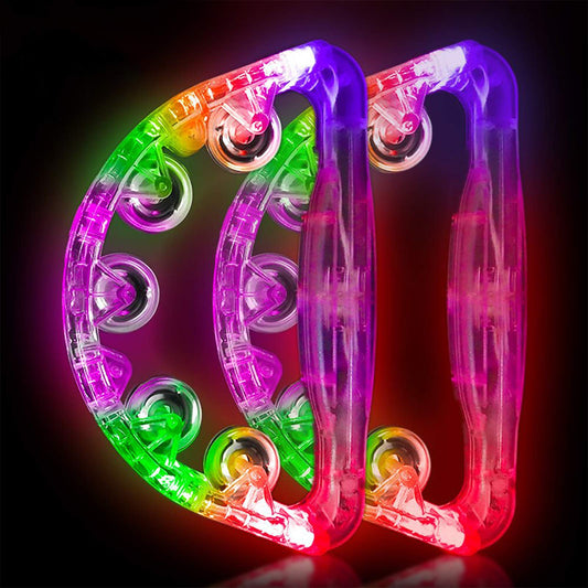 Aywewii LED Tambourine, Light Up Toys Handheld Musical Flashing Tamborine Sensory Toys Autism Toys Party Supplies for Birthday Anniversaries Gifts for Kids Adults Teens(Four Colors are Randomly Sent)