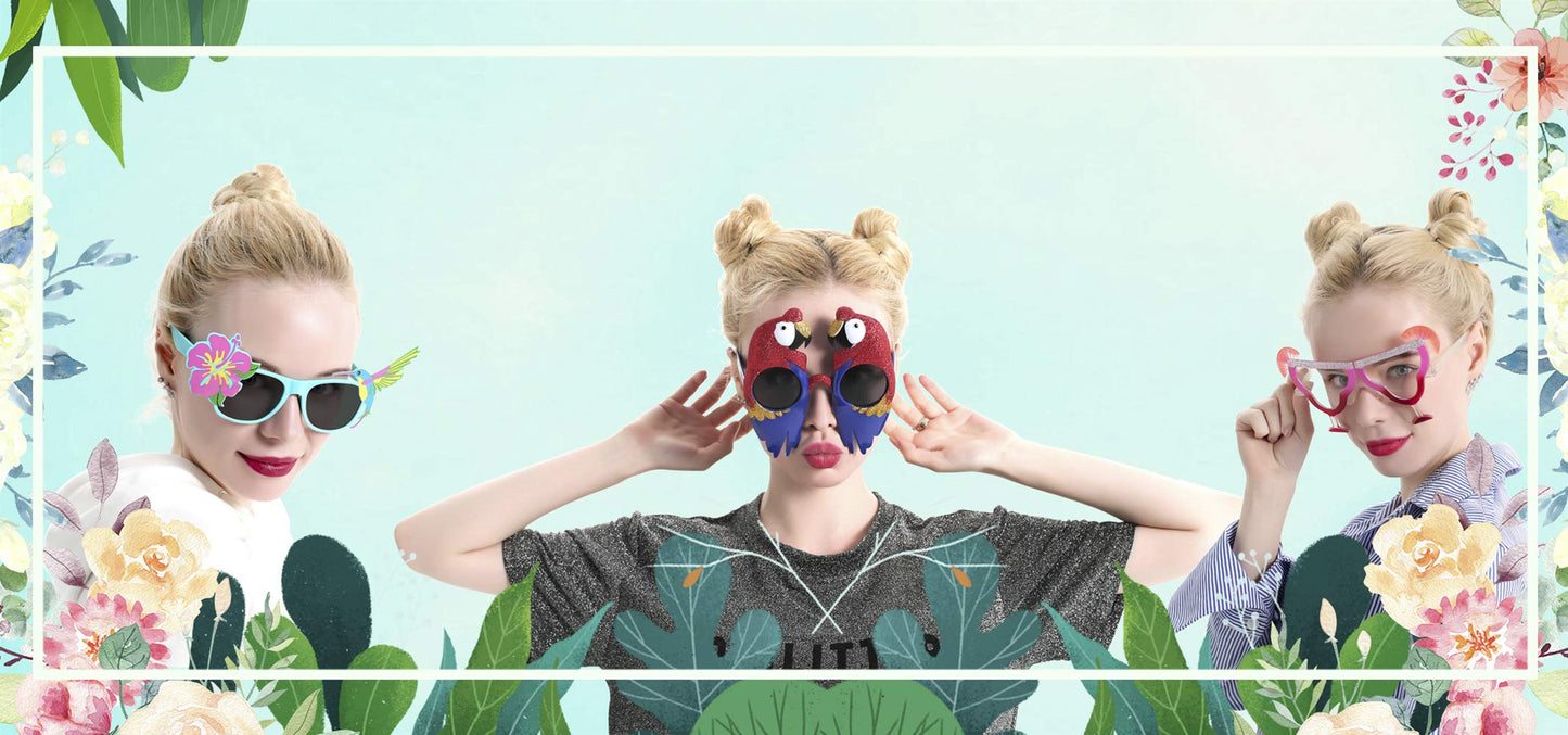 Ocean Line Luau Party Sunglasses - 9 Pairs Funny Hawaiian Glasses, Tropical Fancy Dress Props, Fun Summer Kids Party Favors, Beach Themed Party Supplies Decoration