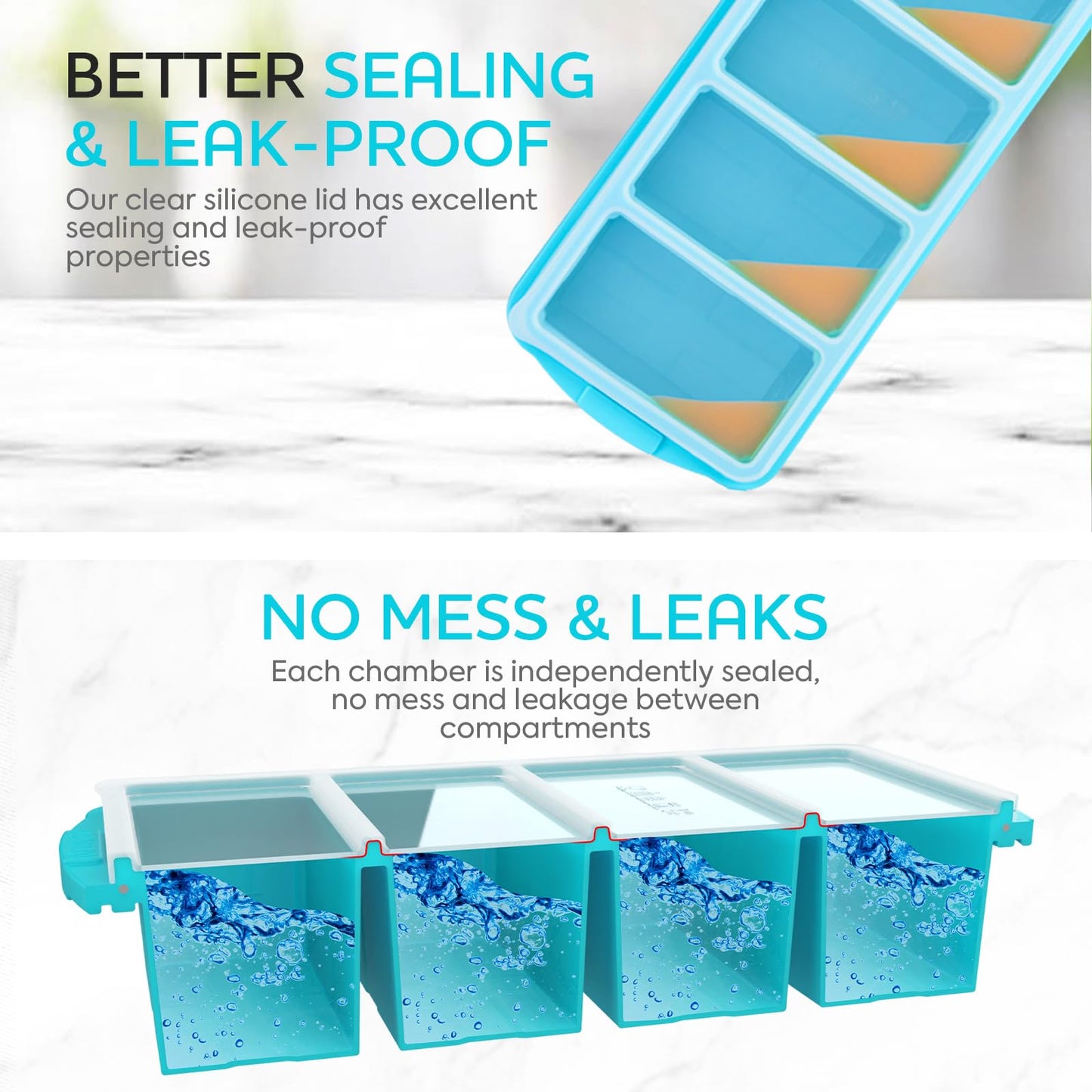 XOMOO Silicone Freezer Tray With Lid - Soup Freezer Container molds - Large Ice Cube Tray- makes 8 perfect 1 cup portions cubes, 2-Pack Freezer Storage Food Soups & Meal Prep - Oven & Dishwasher -Safe