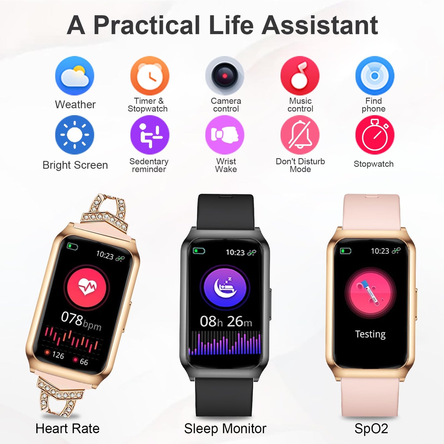 GADIXY Fitness Tracker,Smart Watch 7 Day+ Battery with 24/7 Heart Rate/Step/Calories,Activity Tracker,Aluminium Case,Blood Oxygen Sleep Monitor,IP68 Fitness Watches for Women Android&iOS Gold+Pink