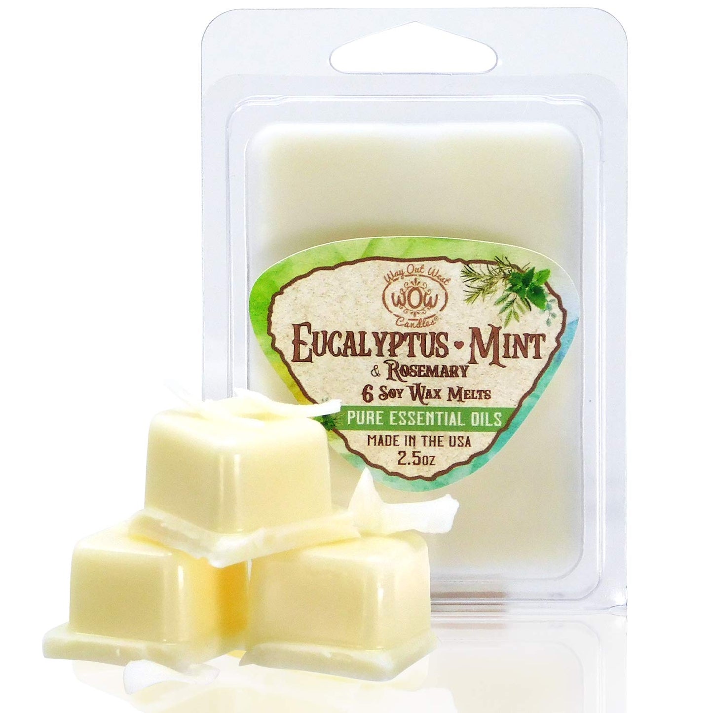 Scented Wax Melts for Wax Warmers - Highly Fragrant Air Freshener - 4 Pack Set of 6 Melt Cubes with Essential Oils - Made in USA by Way Out West Candles (4, Eucalyptus Mint)