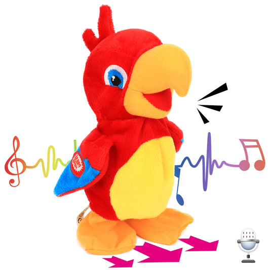 Hopearl Talking Parrot Repeats What You Say Walking Electric Interactive Animated Toy Speaking Plush Buddy Birthday Festival for Toddlers Birthday, 8''