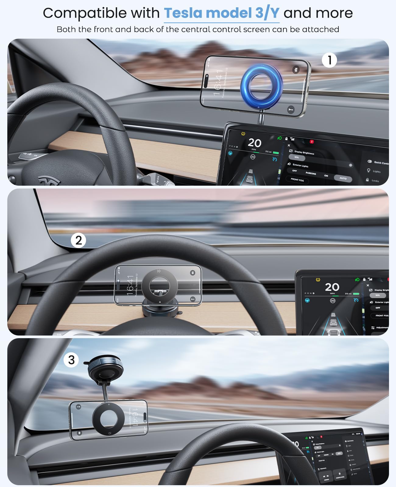 Jononser Magnetic Suction Cup Phone Mount for Magsafe, 360° Adjustable Magnetic Car Phone Holder, Pocket Size Foldable Car Mount, Cell Phone Holders for Your Car for iPhone 16 Pro Max 15 14 13 12 Plus