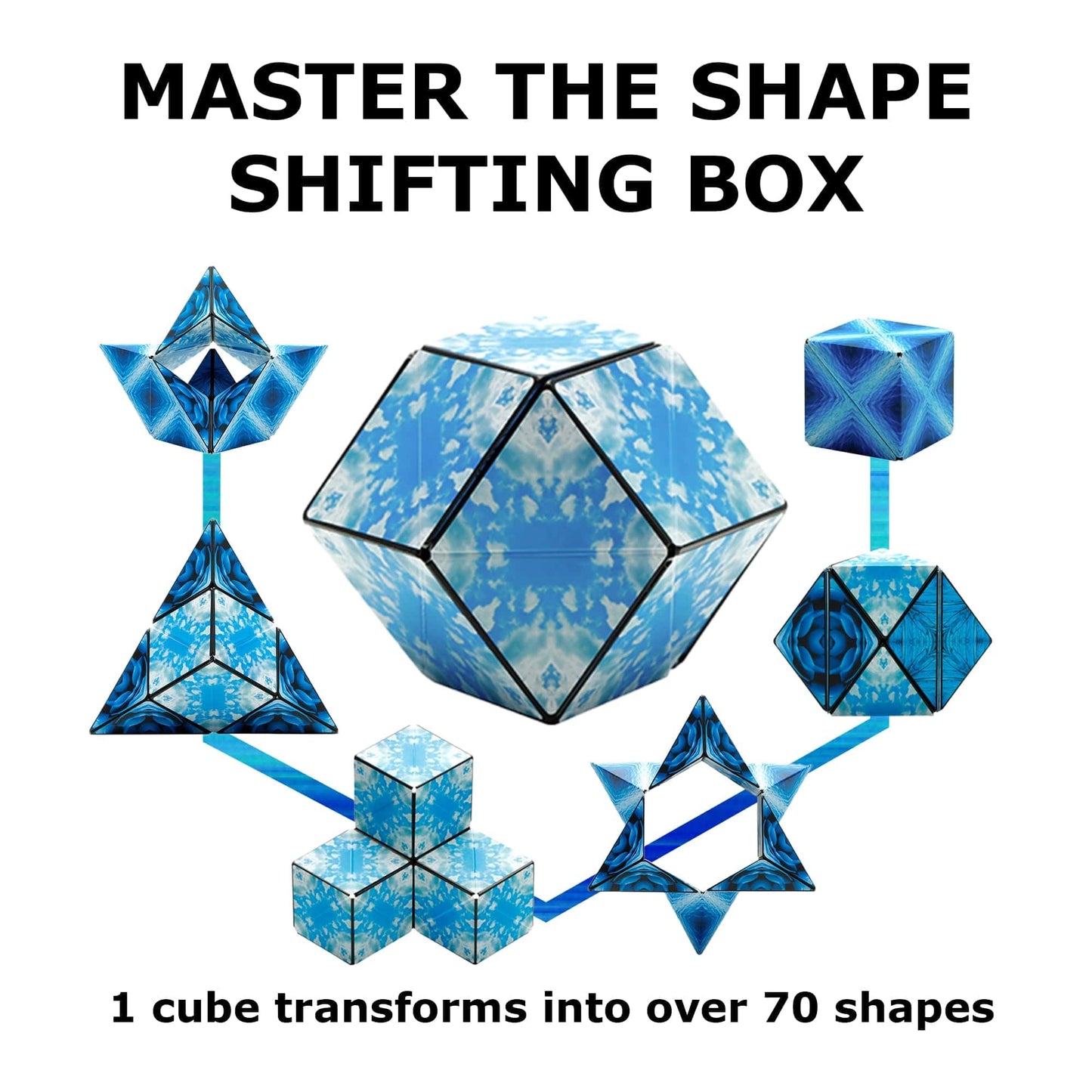 Shashibo Shape Shifting Box - STEM Magnetic Fidget Cube That Transforms Into Over 70 Shapes, Download Fun in Motion Toys Mobile App (Blue Planet)