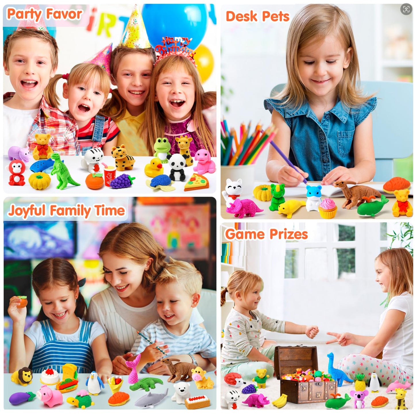 Moosia 120 Pack Animal Pencil Erasers for Kids, 3D Mini Puzzle Take Apart Erasers, Desk Pets & Treasure Box Toys, Bulk Party Favors, Classroom Prizes, School Supplies, Gift for Boys & Girls