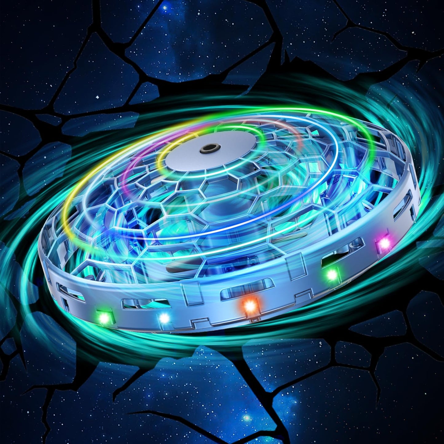 PYMSRTY Flying Toy Drone for Kids，360° Hands Free Motion Sensors Mini Drone with Cool LED Lights,Easy Indoor Small UFO Toy Flying Ball Drone for Kids -Blue