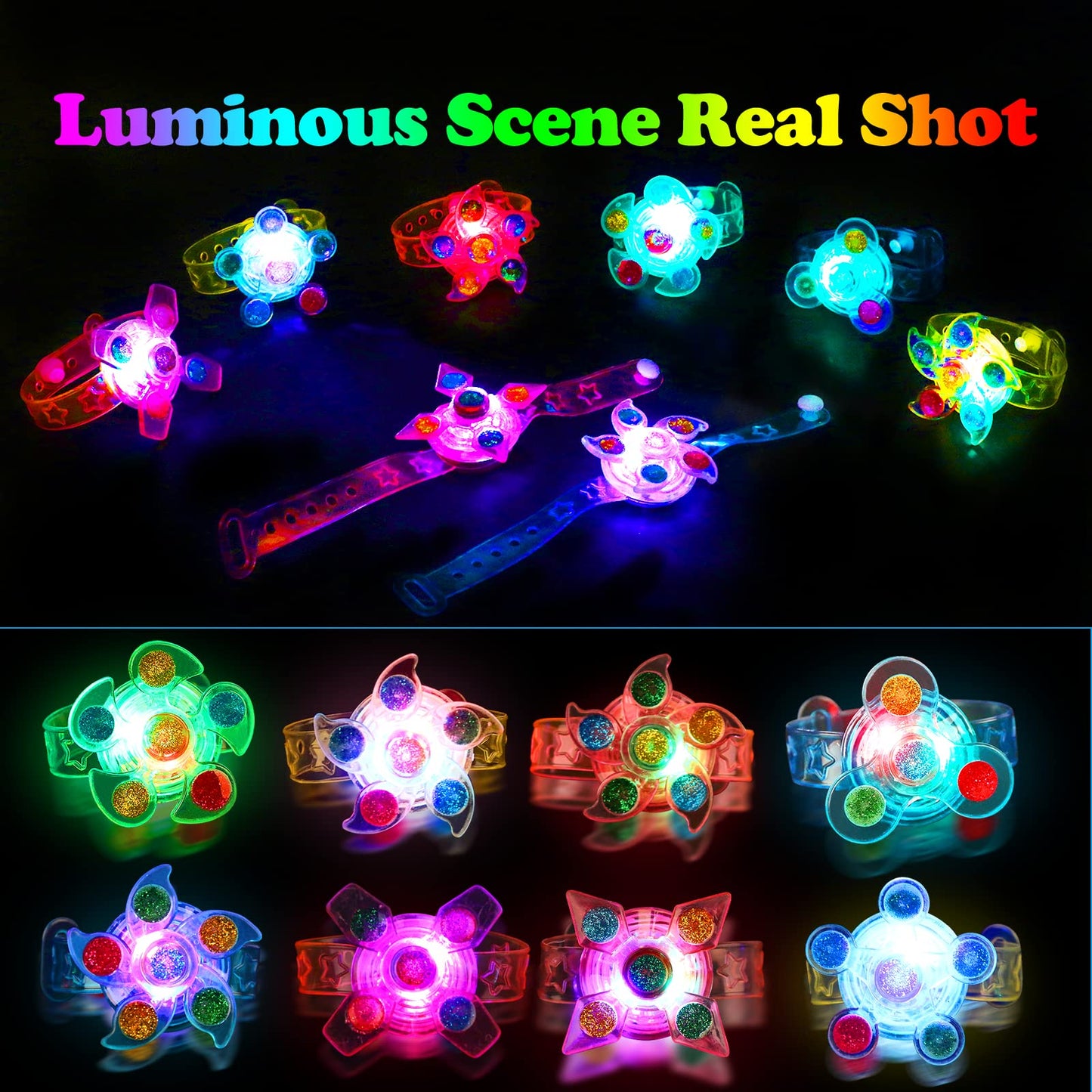50 PCS LED Spinner Bracelets Light Up Party Favors For Kids 4-8-12, Glow Bracelet Glow in The Dark Party Supplies Light Up Toys, Classroom Kids Prizes Goodie Bag Stuffers, Easter Egg Fillers Gift (50)