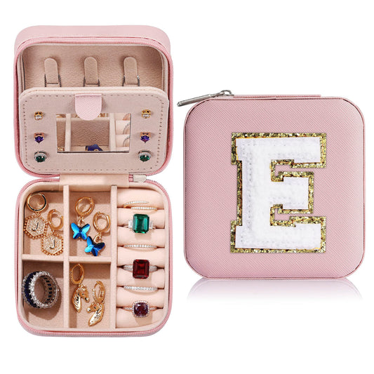 Parima Gifts for Teen Girls - 2025 Travel Jewelry Case Gifts Ideas, 6,7,8,9,10,11,12,13,14 Year Old Girl Birthday Gift Travel Jewelry Organizer Christmas Gifts for Daughter - Letter E, Pink