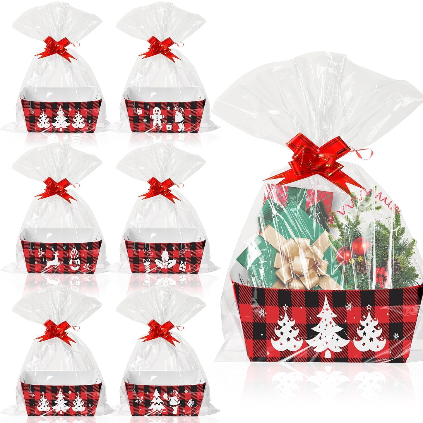 96PCS Christmas Basket for Gifts Holiday DIY Bulk Gift Basket Empty Buffalo Plaid Christmas Gift Baskets Empty to Fill Large Gift Baskets Empty Bulk For Beautiful Gifts Holiday Xmas Party Decorations