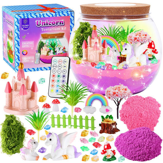 Hannstar Unicorn Terrarium Crafts Kit for Kids-LED Night Light Up & Remote Unicorn Birthday Gifts Toys for Girls Ages5 6 7 8 9 10 Year Old-Christmas Gifts for Girls