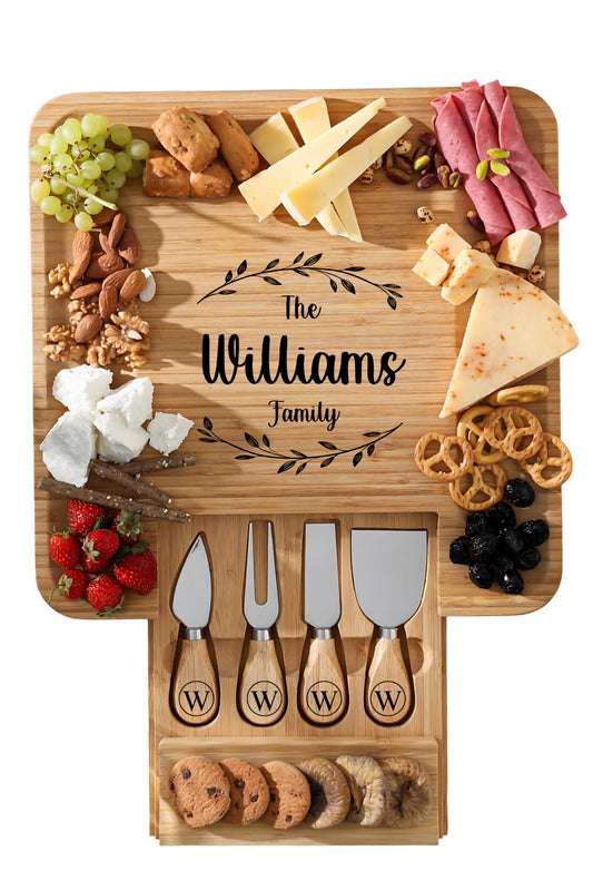 Personalized Charcuterie Boards Gift Set, Custom Engraved Cheese Board, Christmas Gifts for Mom Wedding Gifts for Couples, Bridal Shower, Birthday, Housewarming New Home Gifts for Family or Women