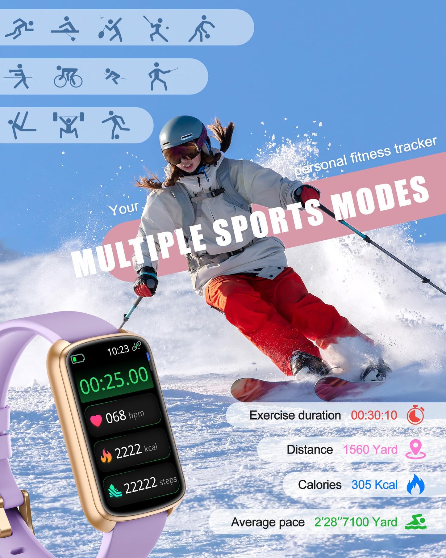 Fitness Tracker, Smart Watch for Women Men with 24/7 Heart Rate/Blood Pressure/Blood Oxygen Monitor,Sleep Tracker,Step & Calorie Counter, IP68 Waterproof Fitness Watches Compatible with Android&iPhone