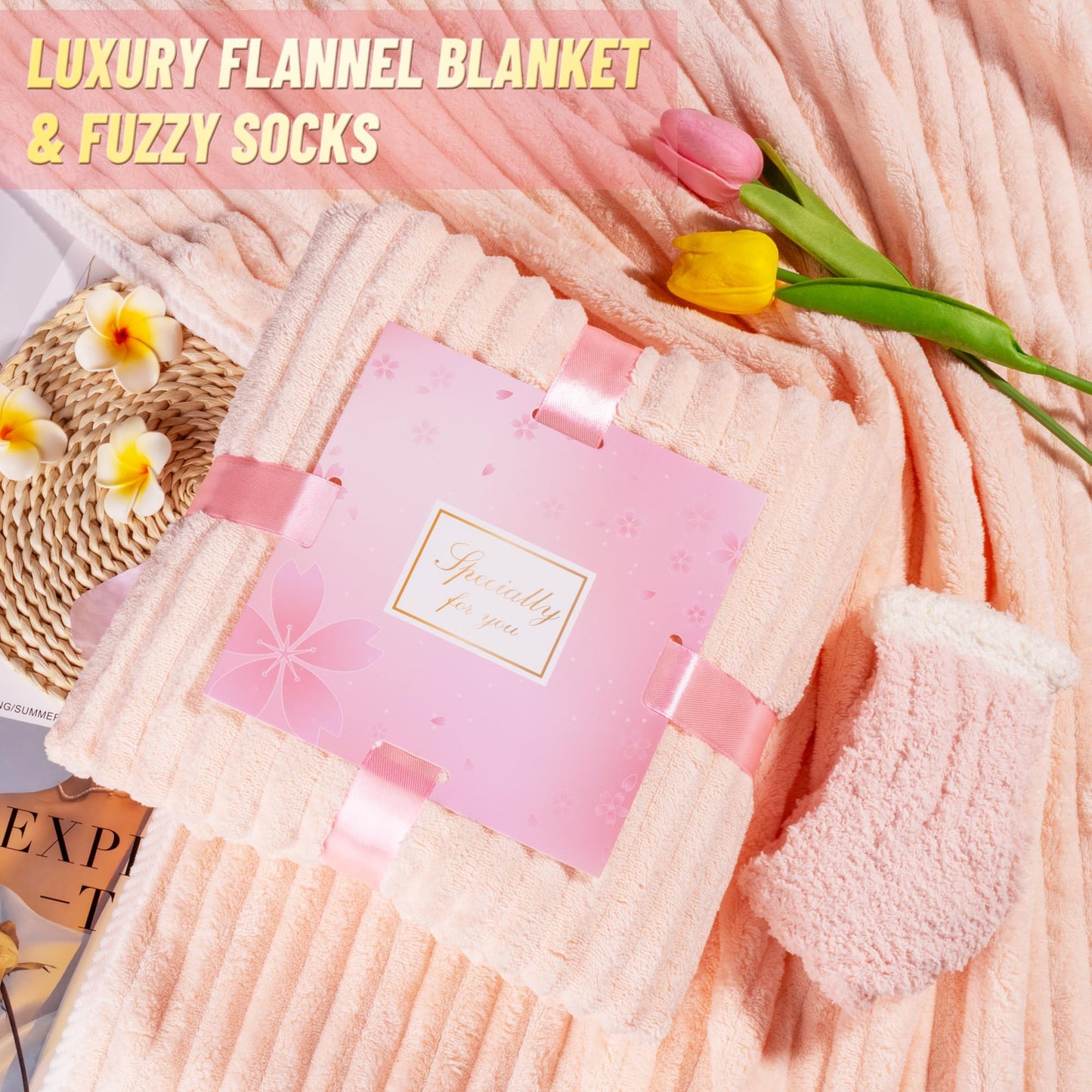 15PCS Birthday Gifts for Women, Self Care Gifts Get Well Soon Gifts, Relaxing Spa Gifts Basket Care Package w/ Flannel Blanket and 20 oz Tumbler, Mothers Day, Christmas, Friendship Gift for Mom Wife