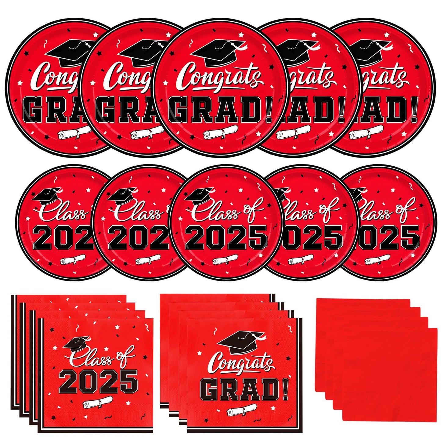 Gatherfun Graduation decorations 2025 Graduation Party Plates and Napkins Red Disposable Paper Plates Luncheon Napkins Cocktail Napkins for Congrats Grad Party Decorations, Serve 50