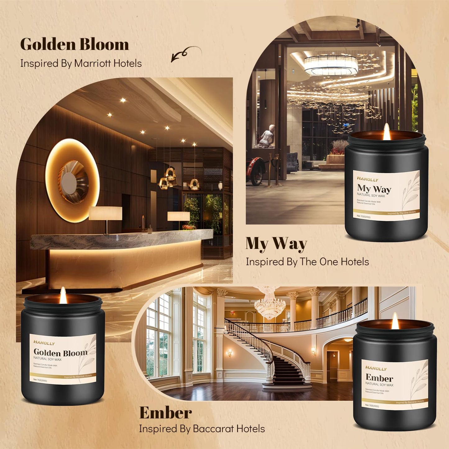 Hotel Scented Candles Set, 6 Pack Candles for Home Scented, Luxury Aromatherapy Jar Candle Gifts for Men & Women, Natural Soy Wax Long Lasting Candle Kit for Fathers Day, Birthday, Christmas