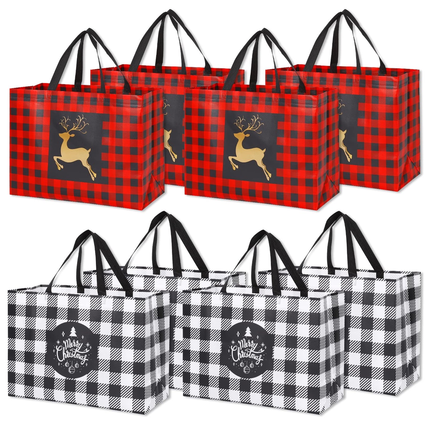 YANGTE 8 Pack Extra Large Christmas Gift Bags, Reusable Tote Bags with Handle Non-Woven Christmas Grocery Shopping Totes for Holiday Xmas, 16.9 * 12.6 * 6.8"