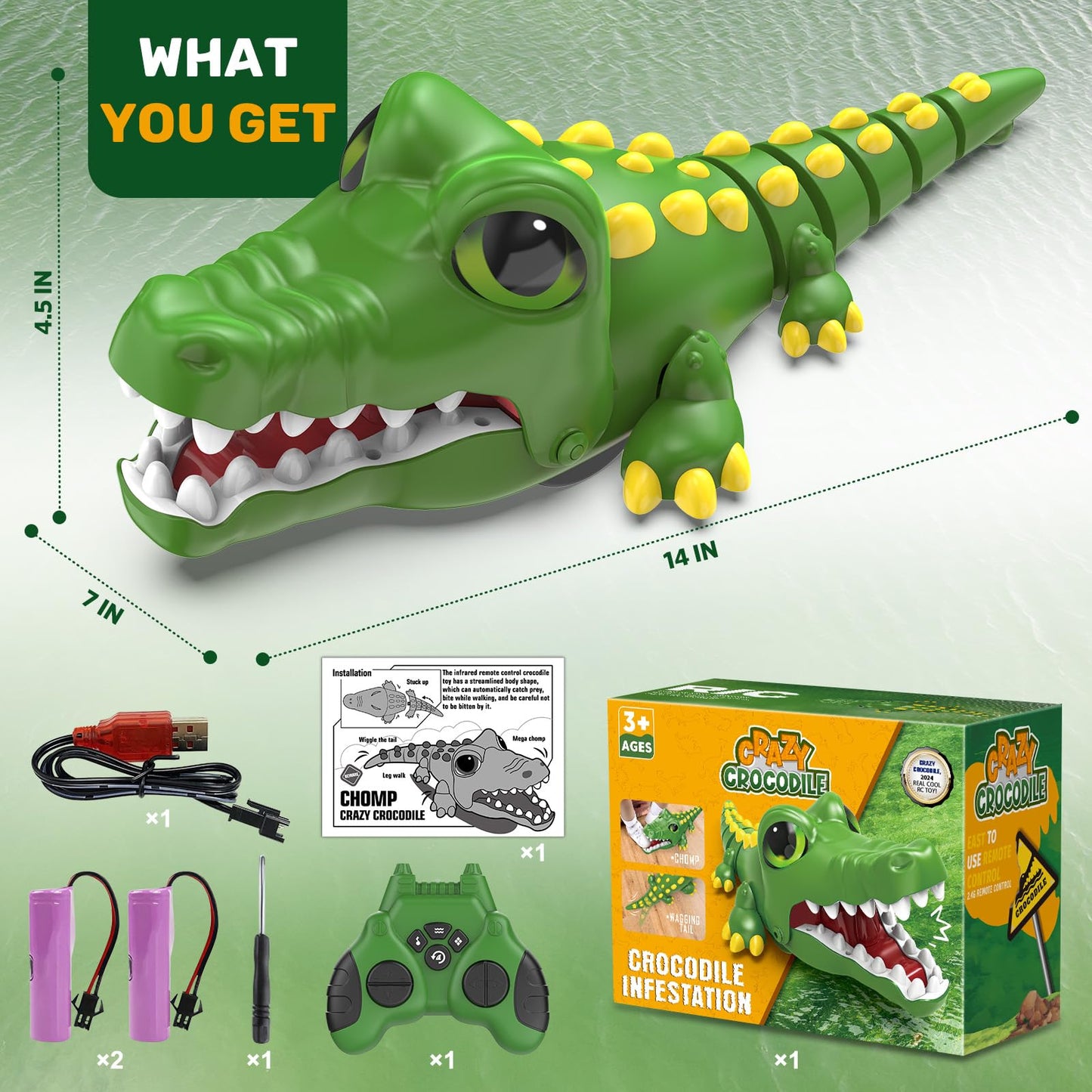 Remote Control Crocodile Toy Car, [2025 NEW] Rechargeable 2.4GHz RC Alligator Robot with Realistic Biting Action, 3-in-1 Prank Game & Interactive Car - Fun Birthday Gift for Boys & Girls Ages 3-10