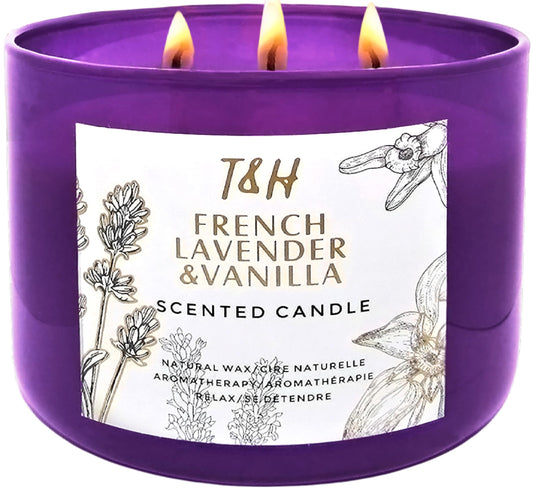 Lavender Vanilla Aromatherapy Candle 3 Wick | Scented Candles for Home | 15.8 oz Large Soy Candle | Relaxing Candles with Long Lasting Fragrance | Decorative Candle Gift for Women