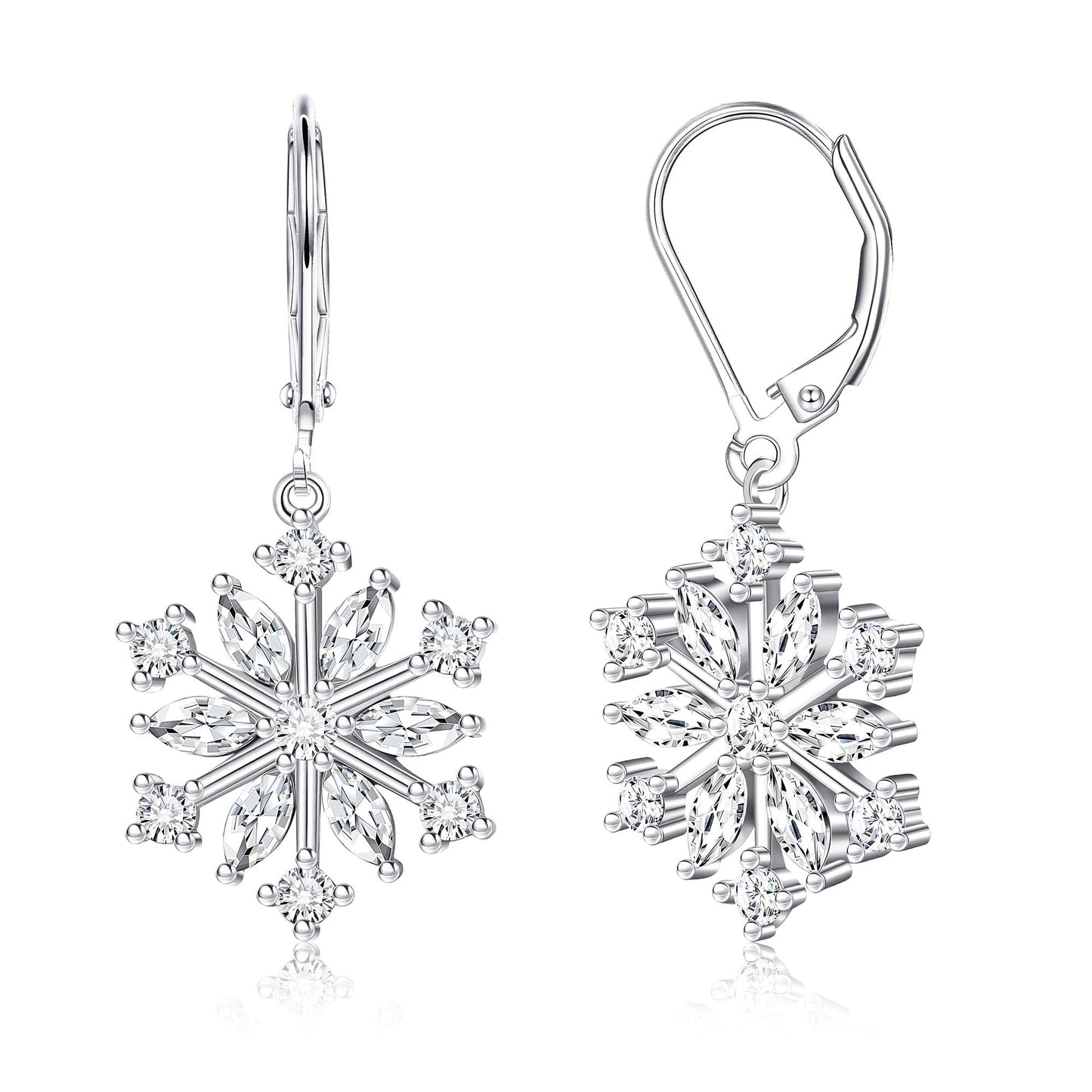 Milacolato Sterling Silver Snowflake Earrings for Women 18K Gold Plated Leverback Winter Drop Dangle Snowflake Earrings Holiday Xmas Christmas Jewelry Gifts WG