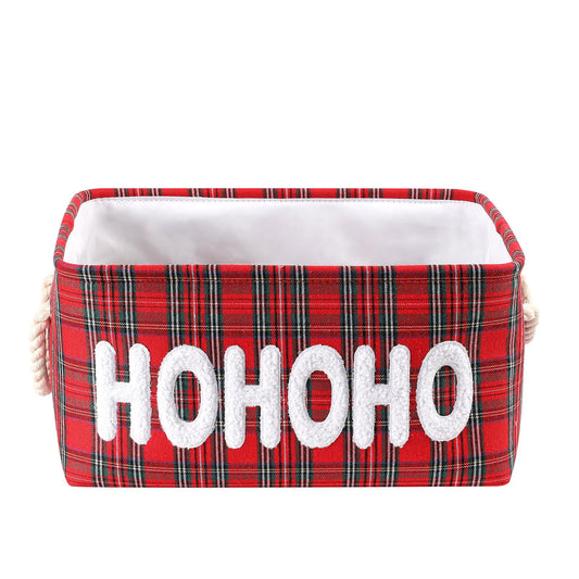 Christmas Gifts Baskets Empty Farmhouse Ornament Box Gift Storage Canvas Organizer Bin for Holiday Storage Organizing Xmas Gifts Baskets for Nursery/Living room, Kids Toy Chest, Large