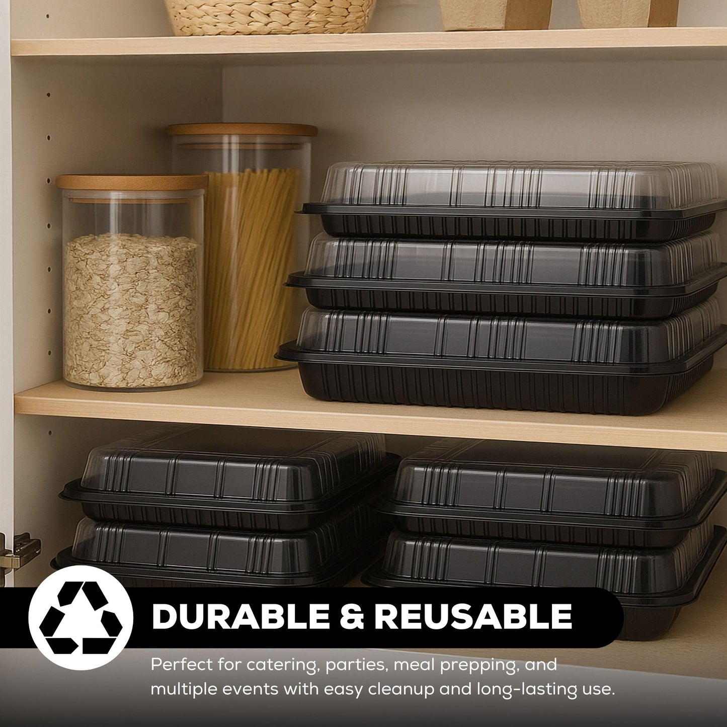 6 Pack Catering Trays with Lids – 13" Serving Tray with Lid, Heavy Duty Recyclable Plastic Party Platters for Catering, Buffet, Picnics & Events – Food Trays with Clear Lid (13.39 × 9.84 × 2.95 inch)