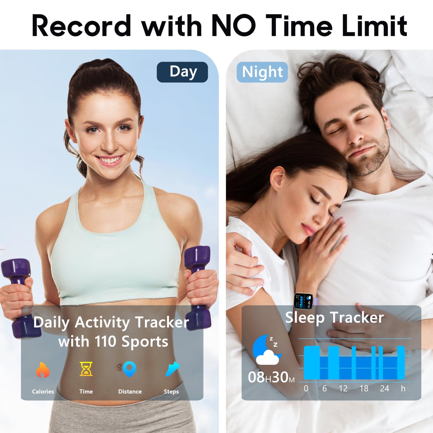 Popglory Smart Watch, 1.69'' Fitness Watch Women Men with Heart Rate, Blood Pressure, Blood Oxygen & Sleep Monitor, 110 Sports Modes Fitness Tracker, Waterproof Pedometer Compatible Android iPhone