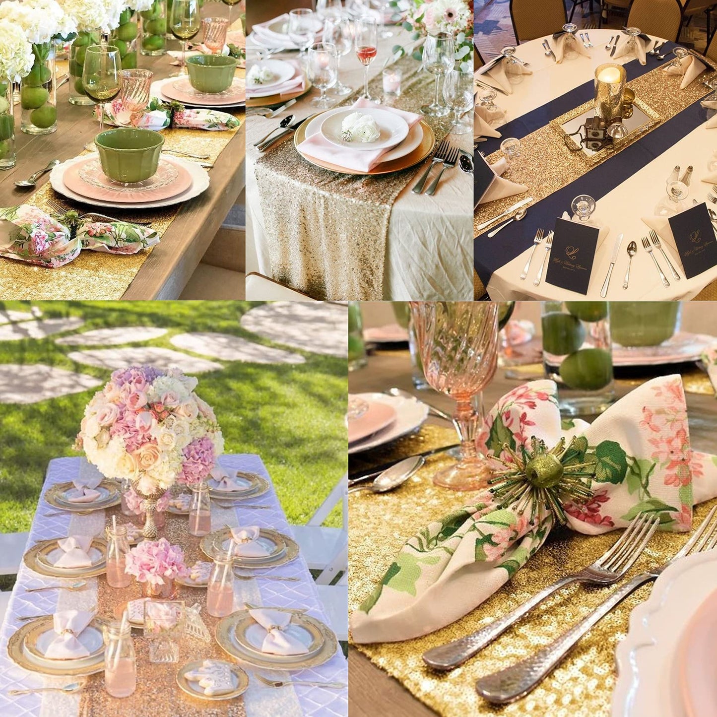 12 Packs 12 X 72 Inch Sequin Table Runner Glitter Dining Table Runner for Birthday Wedding Engagement Bridal Baby Shower Bachelorette Holiday Celebration Party Supplies Decorations (Champagne Gold)