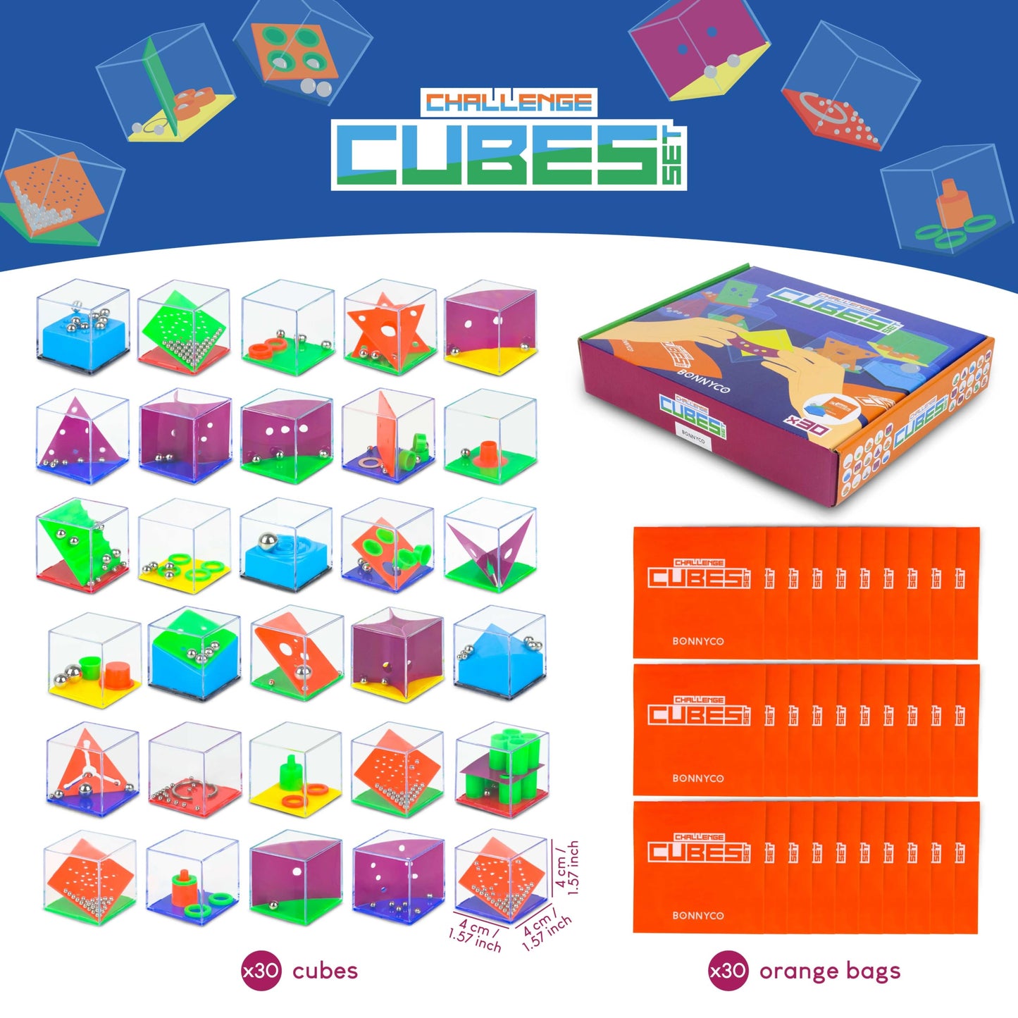 BONNYCO Brain Teaser Puzzles Cubes Kids Party Favors Pack 30 Pinata Goodie Bags Stuffers for Kids 3-5 4-8, Return Gifts for Birthday Party | Mini Puzzle Games, Classroom Prizes | Rewards Stocking