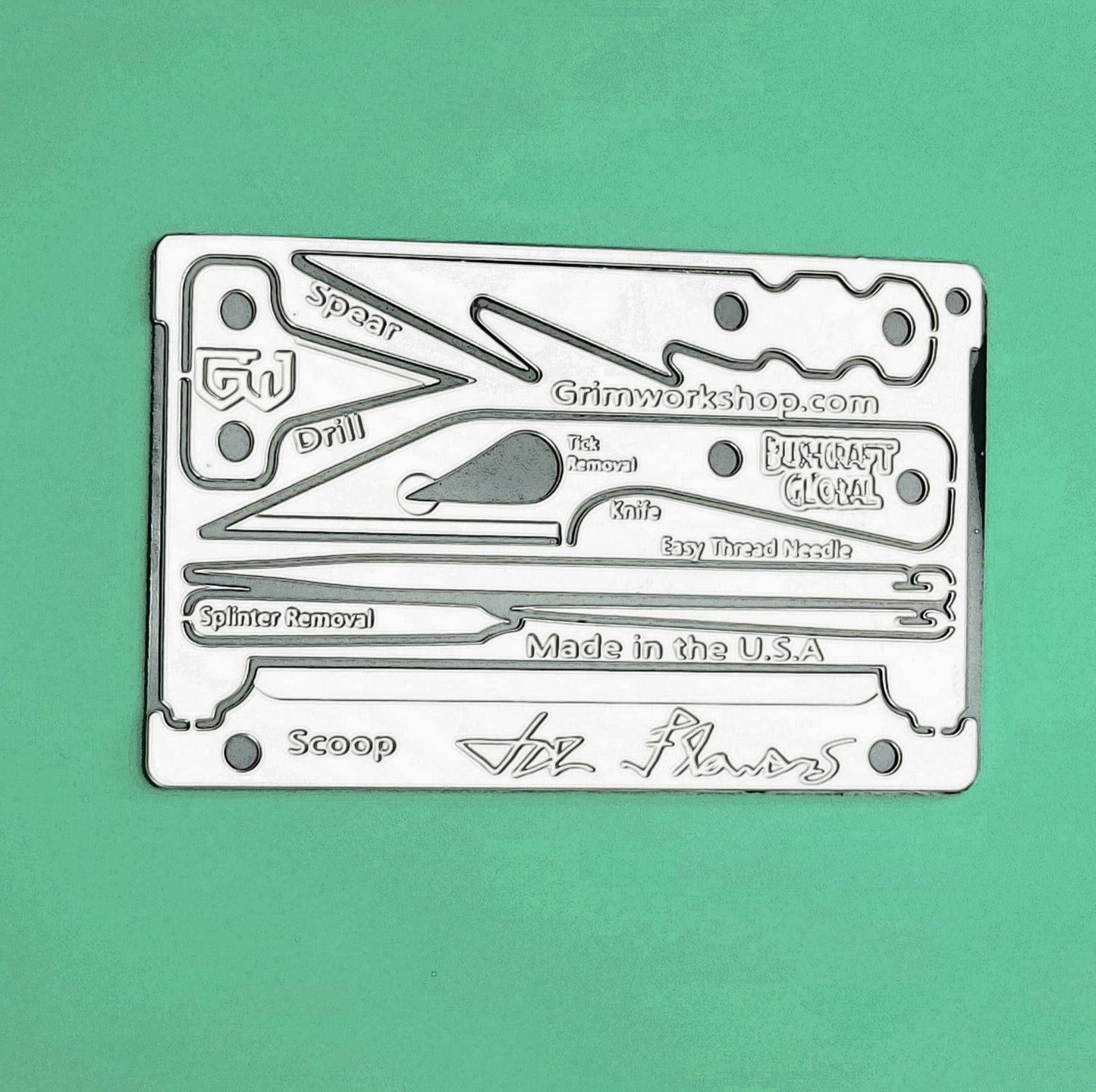 Grim Workshop - Joe Flowers Signature Survival Card - Wallet Multi Tool with an EDC Tool Kit Inside - Stainless Steel Made in the USA Credit Card Tool