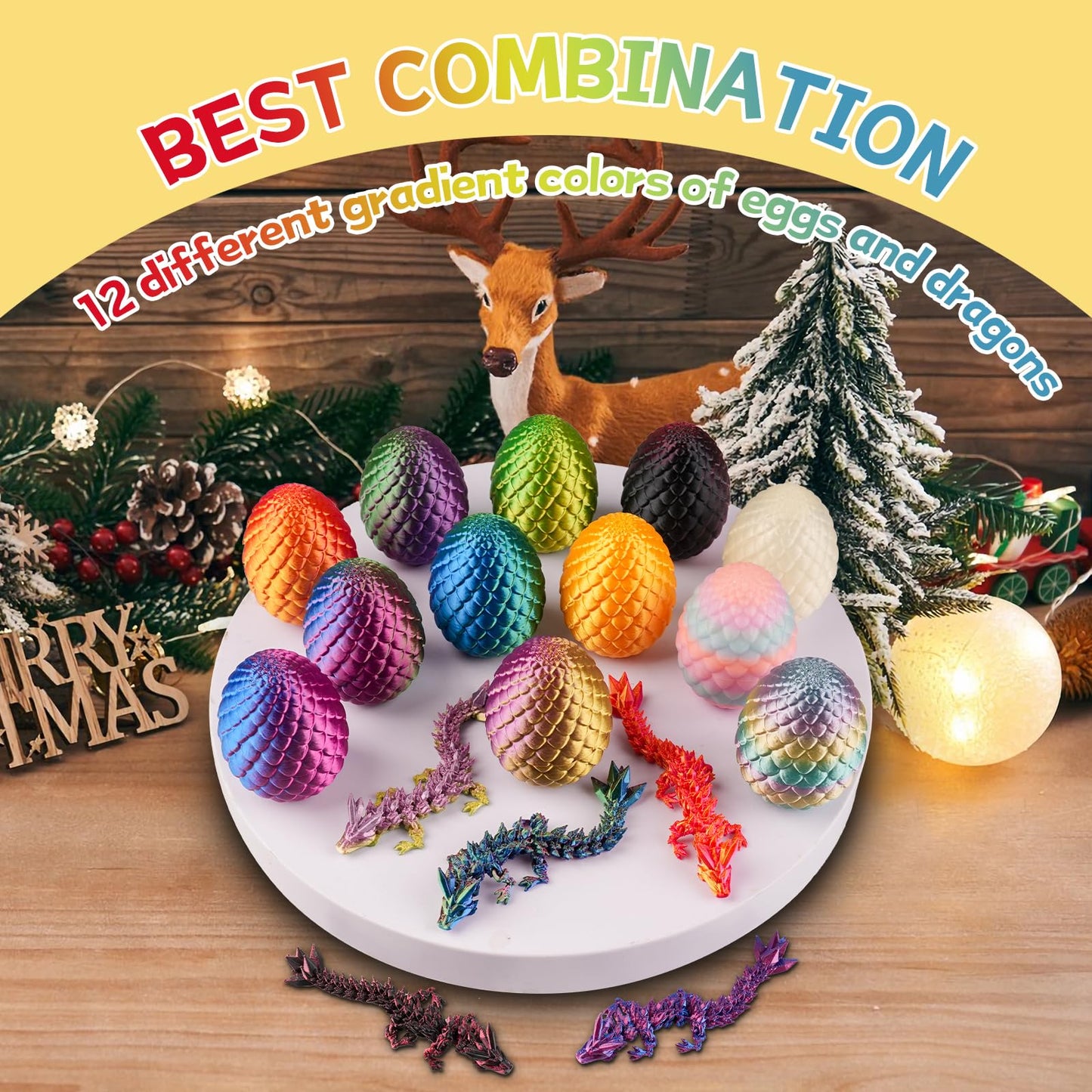 12PCS 3D Printed Dragon Eggs with Dragon Inside, Mini Dragon Egg Set, Articulated Crystal Dragon Fidget Toy for for Kids & Adults Gifts Christmas Ornament & Stocking Stuffers