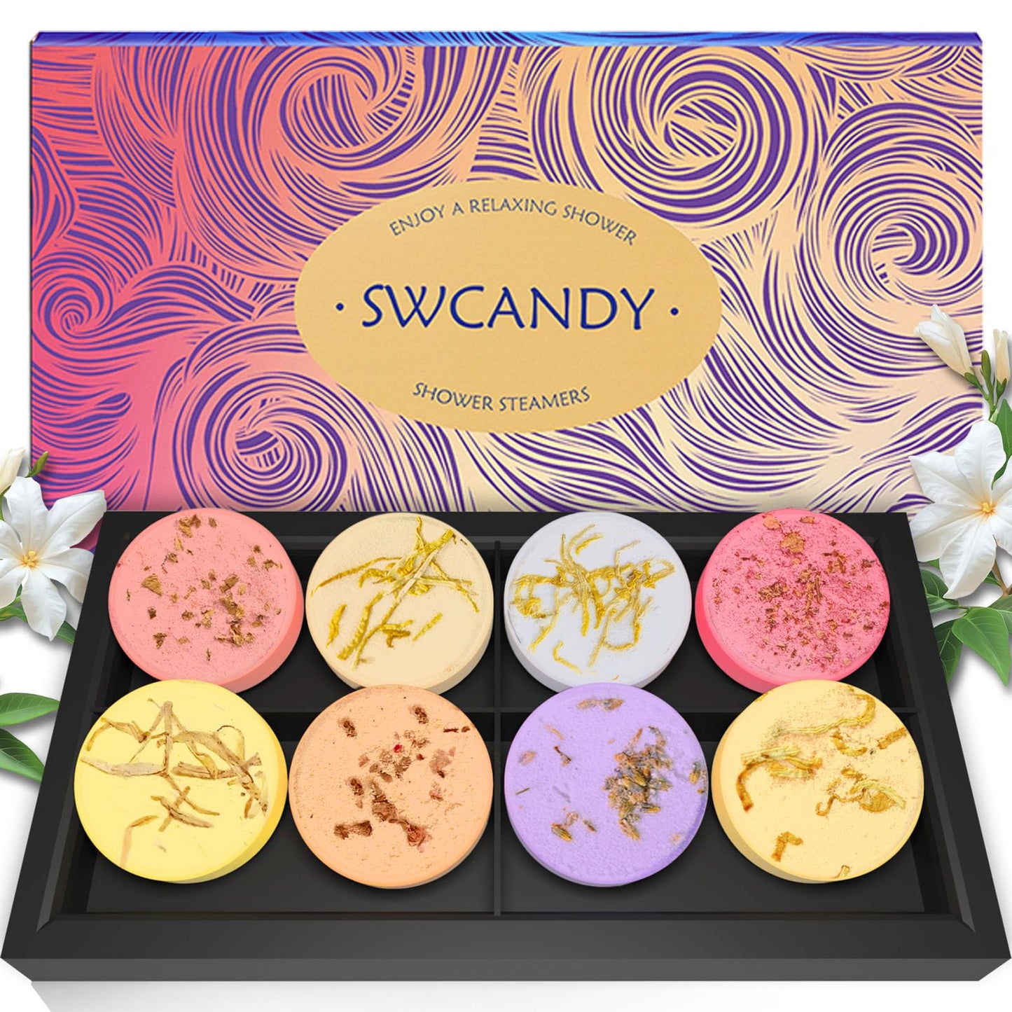 Shower Steamers Aromatherapy SWCANDY 8 Pack Gifts for Women Stocking Stuffers for Adults, Her, Mom, Men Natural Essential Oils Home Spa Self Care Stress Relief Relaxation Bath Bombs Christmas Flower