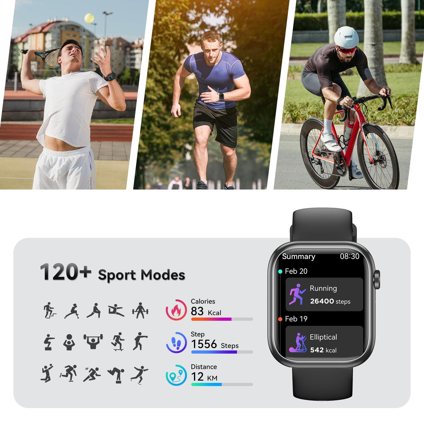 Smart Watch for Men Women, 1.83" Fitness Watch (Answer/Make Call), Smartwatch with Heart Rate/Blood Pressure, Sleep Tracker, Pedometer, 120+ Sport Modes,IP68 Waterproof Fitness Tracker for Android IOS
