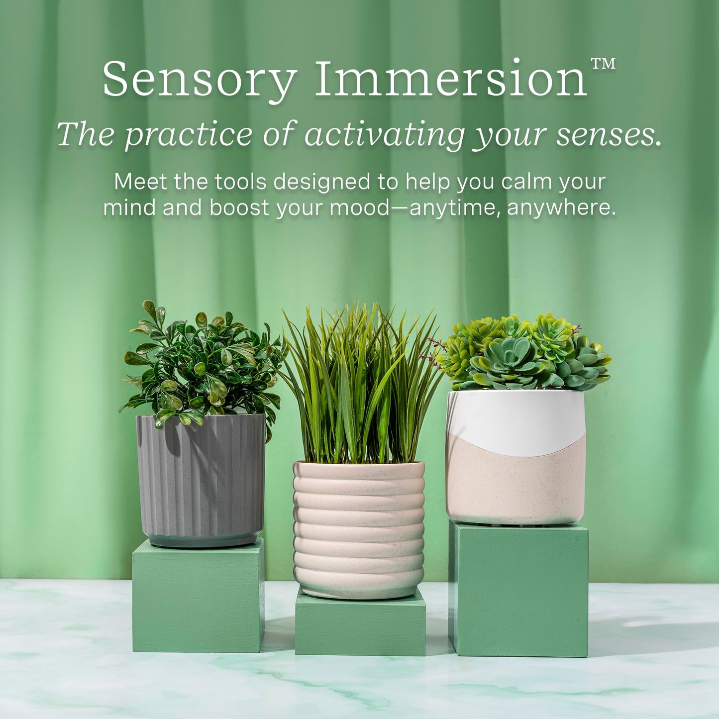 Lifelines Plant Diffuser with Modern Planter, Grass - Rechargeable Aromatherapy Diffuser, Artificial Faux Plants Home & Office - ClickWick Essential Oil Blend Included