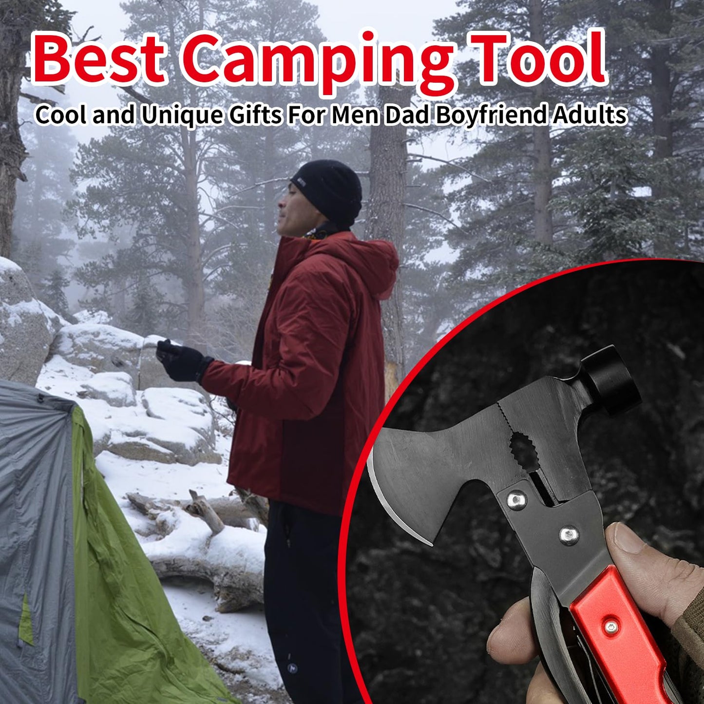Camping Gear Multitool, Stocking Stuffers for Men 13-in-1 Camping Accessories Multitool Hatchet Camping Tool with Axe Survival Gear for Outdoor Hunting Hiking, Emergency Escape Tool