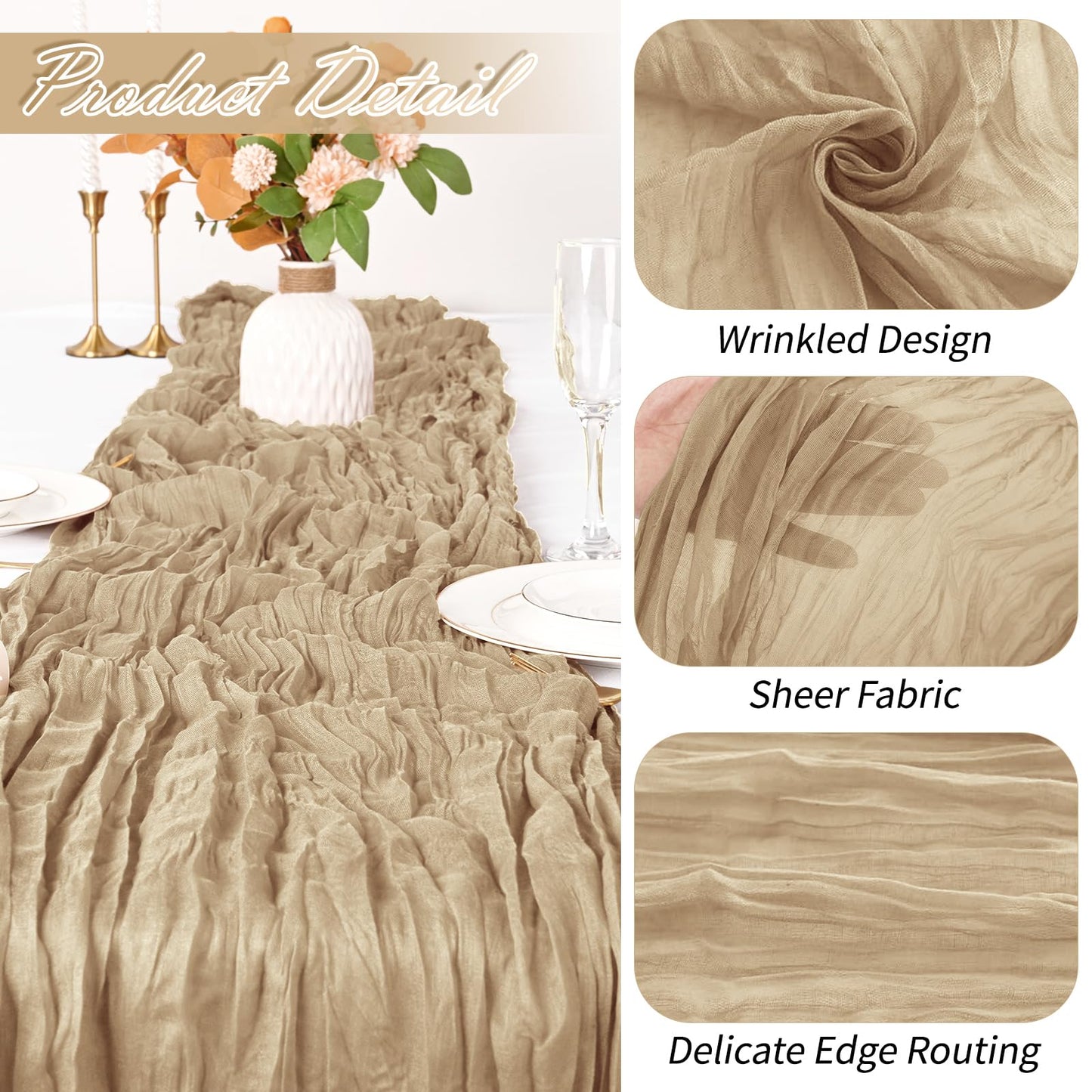 15 Pack Beige Cheesecloth Table Runner 17 x 108 inch Cheese Cloth Table Runners 9ft Beige Table Runner Rustic Romantic Sheer Gauze Runner for Wedding Party Baby Shower Table Decoration