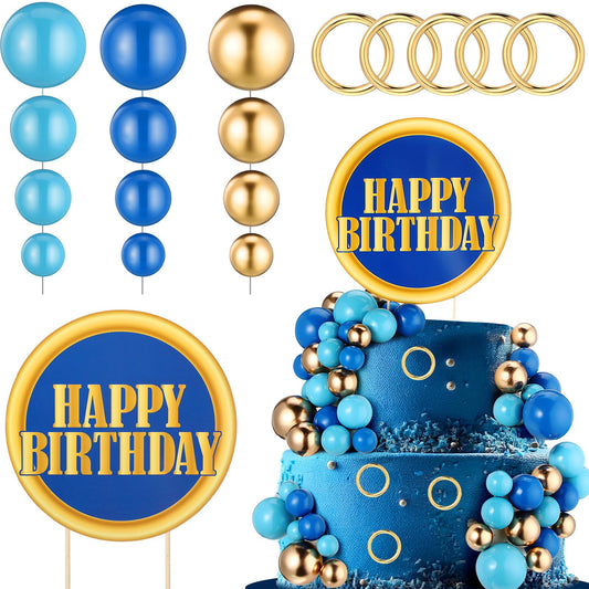 Chunful 66 Pcs Hedgehog Theme Cake Topper Happy Birthday Cake Decorations Blue Gold Balls for Baby Shower Cartoon Birthday Party Supplies