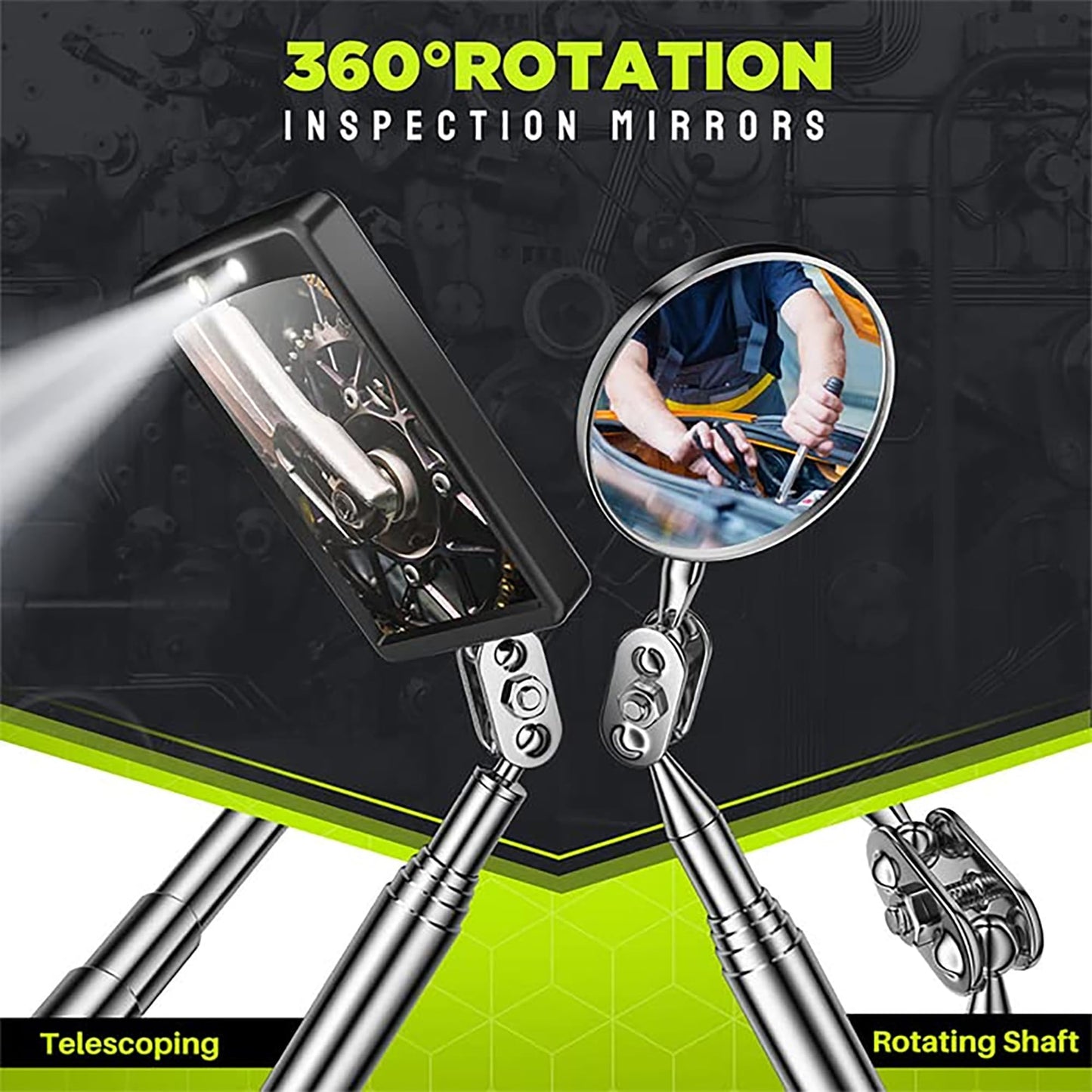 Telescoping Magnetic Pickup Tool Set, Inspection Mirror Telescoping, LED Flashlight, Cool Gadgets for Men, Gifts for Dad, Husband, Kids, Boyfriend, Magnet Stick