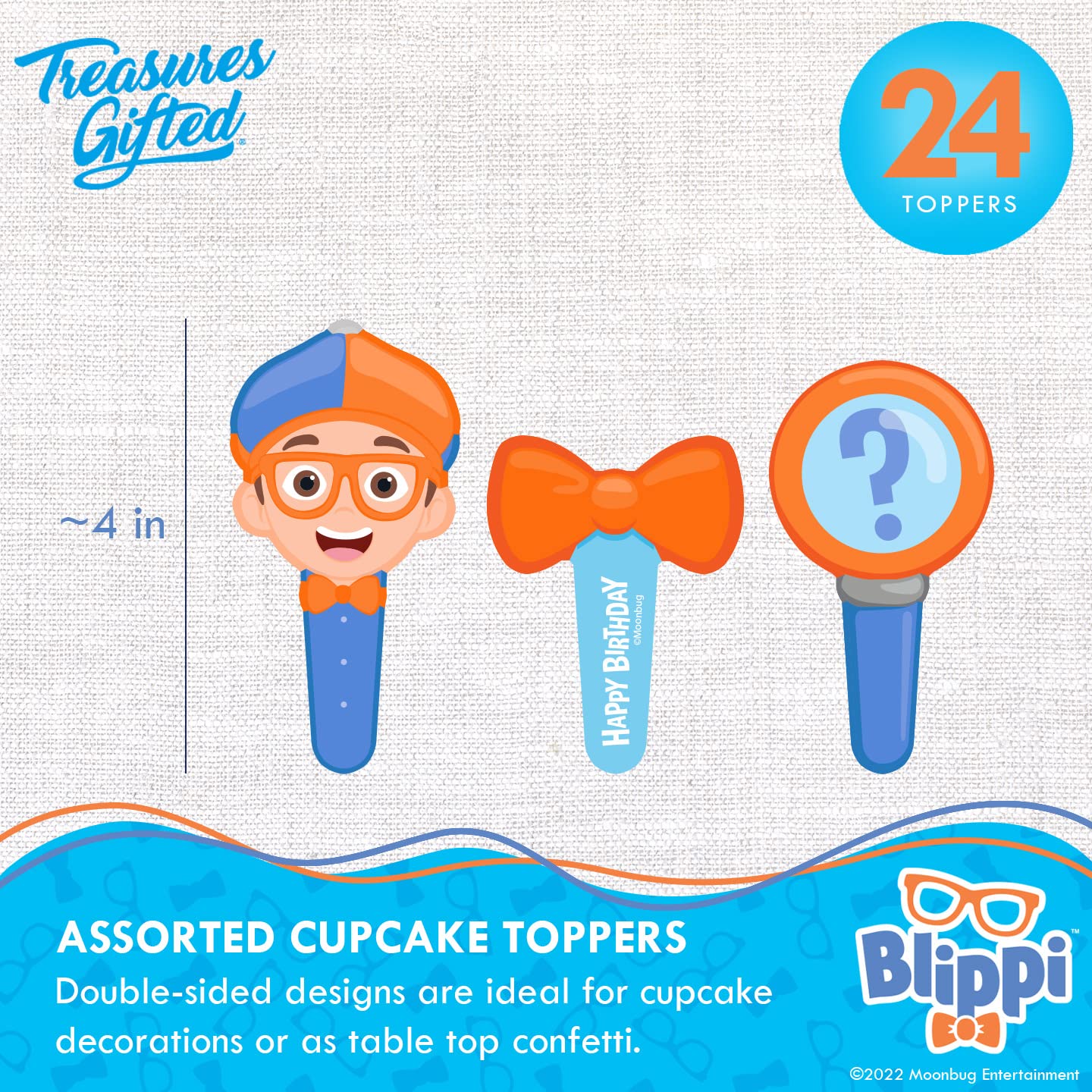Treasures Gifted Officially Licensed Blippi Birthday Decorations - Cake Topper Set - 1 Cake Topper & 24 Cupcake Toppers & Wrappers - Blippi Party Supplies
