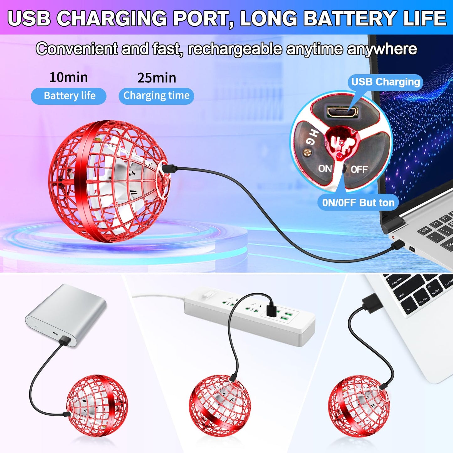 Flying Orb Ball,Galactic Fidget Spinner Hover Ball,Flying Spinner Mini Drone Toy,Hand Controlled Boomerang Hover Ball,Cool Toys Birthday for Kids Adult Indoor Outdoor Toys(Red)