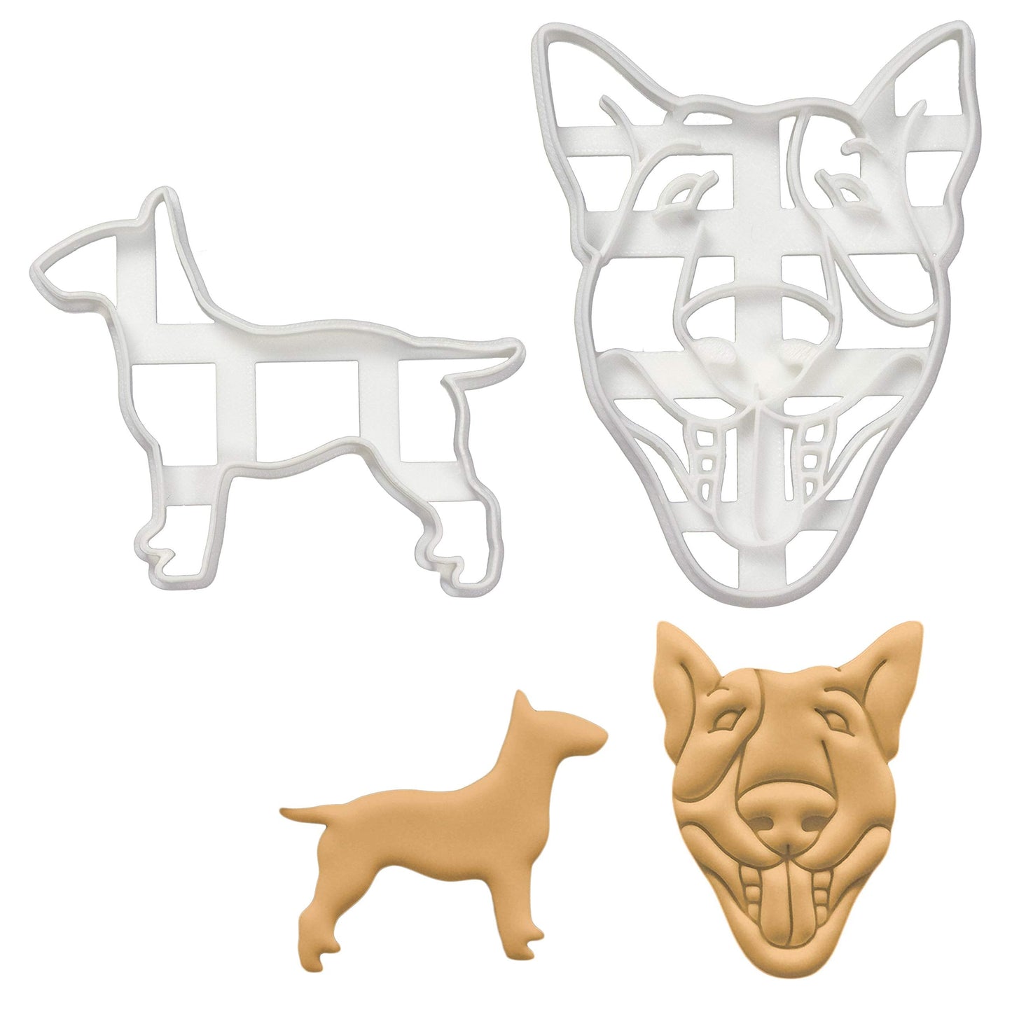 Set of 2 English Bull Terrier cookie cutters (Designs: English Bull Terrier Silhouette and English Bull Terrier Face), 2 pieces - Bakerlogy