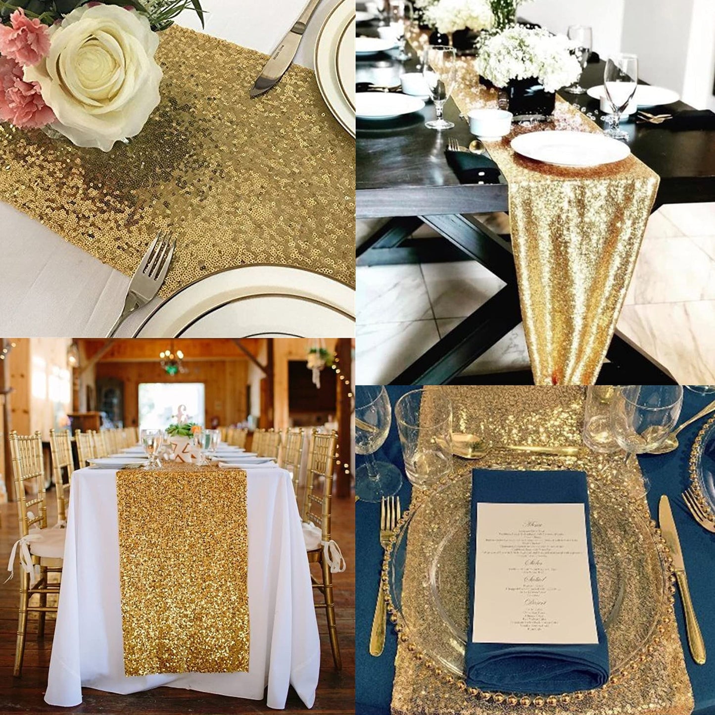 12 Packs 12 X 72 Inch Sequin Table Runner Glitter Dining Table Runner for Birthday Wedding Engagement Bridal Baby Shower Bachelorette Holiday Celebration Party Supplies Decorations (Champagne Gold)