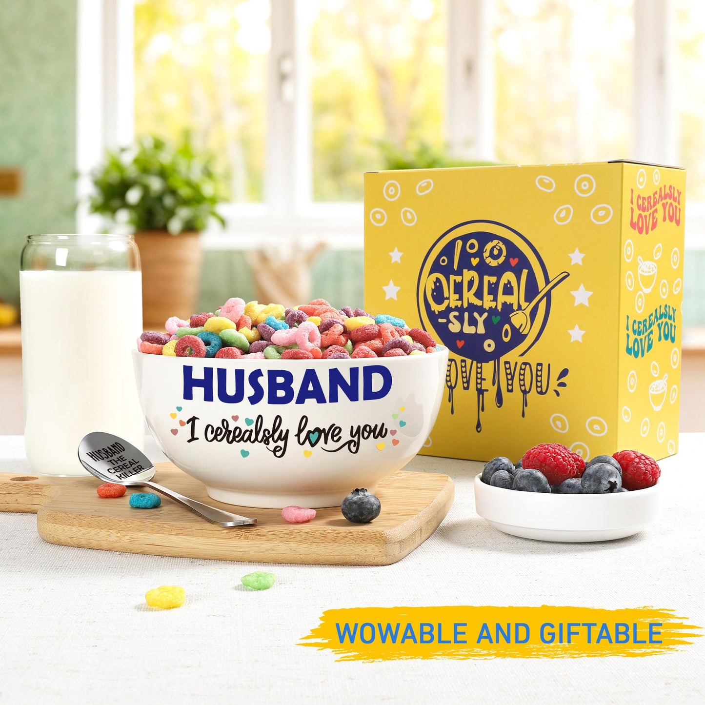 BackURyear Husband Gifts from Wife, Best Wedding Anniversary Christmas Birthday Gift for Him Men from Wife, Husband I Cerealsly Love You, Romantic Cereal Bowl Presents Box